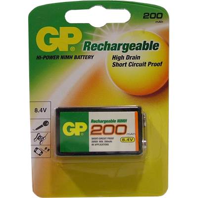 PILA RECARGABLE 9-V NI-MH "GP" 200mAh (1 UD)